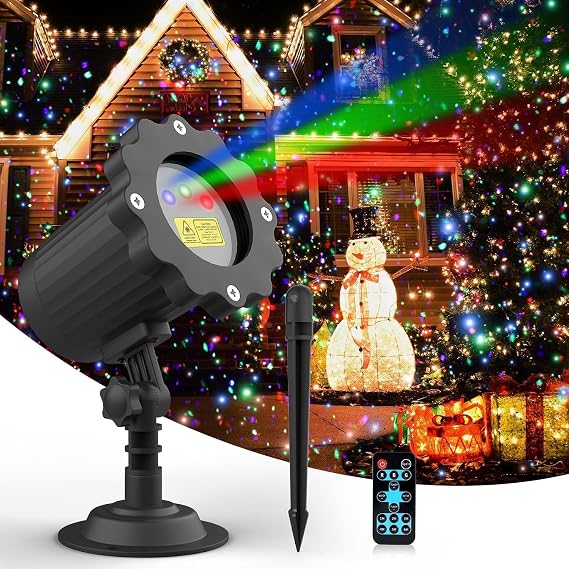 Christmas Projector Lights Outdoor, Outdoor Christmas Projector Lights, 3 Colors Moving Star Projectors with Remote Control, Waterproof IP65 for Garden, Party [Energy Class A++]
