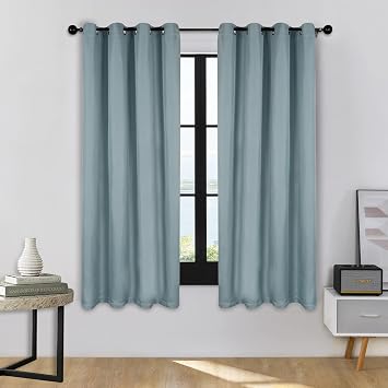 BNM Room Darkening Blackout Curtain Panels, Drapes for Kitchen, Bedroom, Office, Living Room Windows, Window Treatment Accents, Linen Pattern Blackout Curtains, Set of 2, 52" x 63", Teal