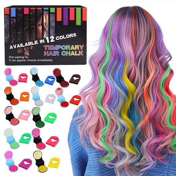 12 Color Hair Chalk -Temporary Washable Hair Dye Coloring