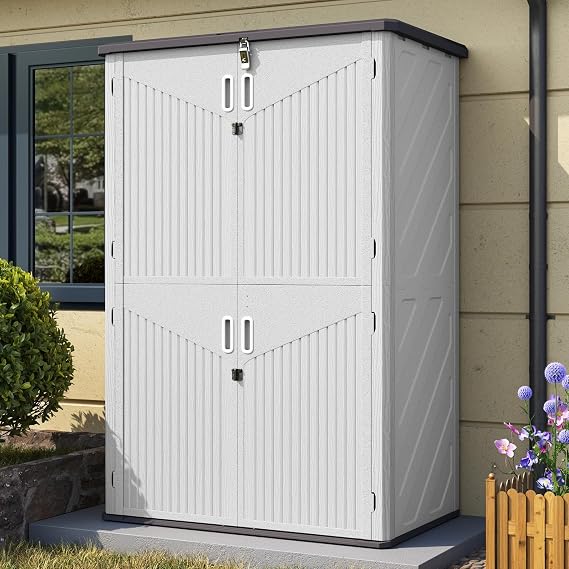 Aoxun Outdoor Storage Shed, 64 Cu.Ft Vertical Resin Sheds, White