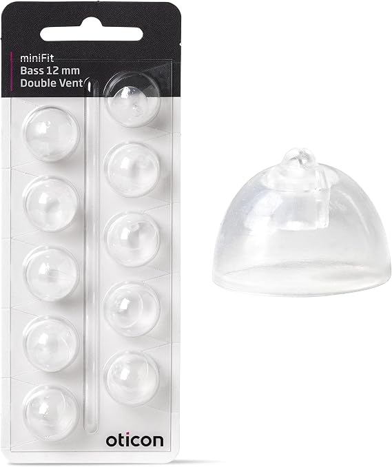 Genuine Oticon Hearing Aid Domes MiniFit Double Vent Bass 12mm, Oticon Branded OEM Denmark Replacements, Authentic Accessories for Optimal Performance -1 Pack/10 Domes Total