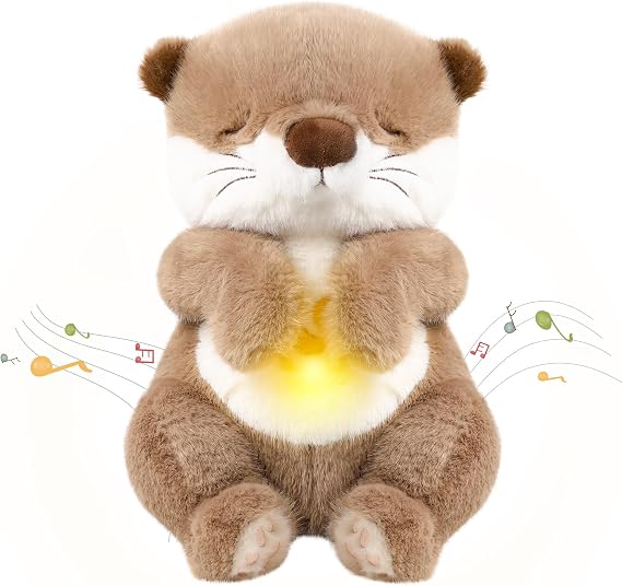 Breathing Otter Plush - Newborn Toys with Simulated Breathing, Soothing Music & Night Light, Anxiety Relief Plush, Breathing Teddy Easter