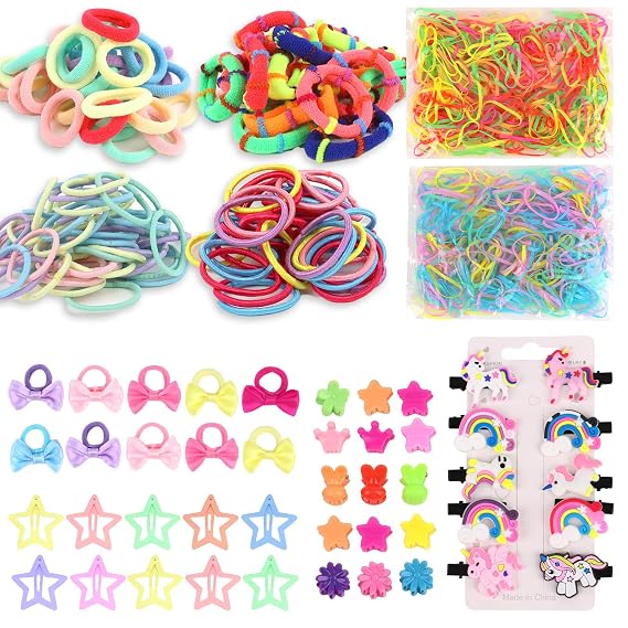 ANBALA Girls Hair Accessories Set Colorful Hair Ties for Women Girls, Elastic Ponytail Holders Rubber Band Cute Hair Clips Cute Barrettes Hair Accessories Kit (895PCS)