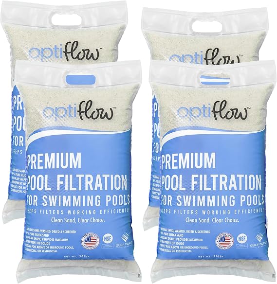 OptiFlow 4-Pack Pool Filter Sand, Premium Filtration with Pure Silica Formula, 50 Lbs - Swimming Pool System Accessories and Supplies for Cleaning and Maintenance