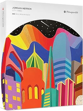 Pomegranate Circular 500-Piece Jigsaw Puzzle for Adults, Jordan Herren's City Vibes, Circular Puzzle, Matte Finish, Snug Fit