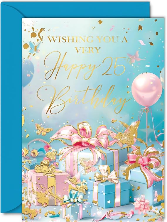 Beautiful Gold 25th Birthday Cards for Women and Men