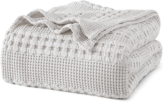 PHF Lightweight 100% Cotton Waffle Blanket for Bed, King, Light Grey