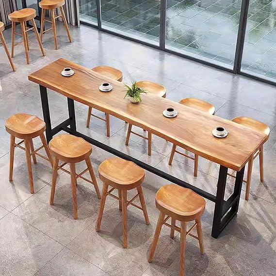 Solid Wood Bar Table,Long Narrow Dining Table Kitchen Table,Live Edge Bar Height Table Pub Tables with Footrest,Farmhouse Counter Height Table Coffee Bar Table,Only Table(78.7", Natural)