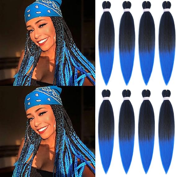 Alrence Braiding Hair Pre Stretched 30 Inch 8 Packs For Knotless Braids | Tangle-Free, Lightweight, Natural, Soft, Easy to Braid, for Boho Style, Senegalese Twist, Crochet, 1B/Blue