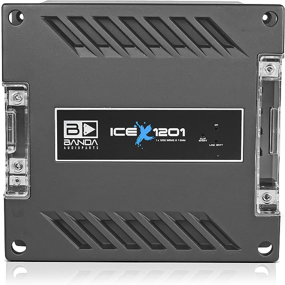 1-Channel Vehicle Audio Bass Amplifier - 1200 Watts High-Powered Mono Bass Amplifier w/Subsonic Filter and Low Pass Filter Stable at 1 ohm, LED Indicators, Sound Specialization - Banda ICEX1201