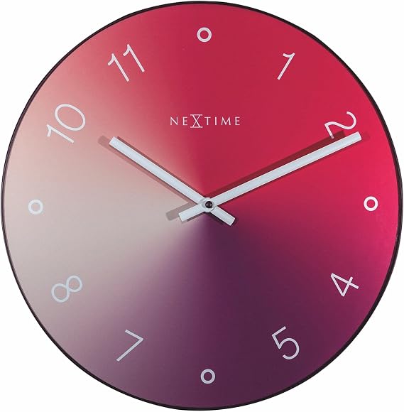 NEXTIME Wall Clock-Diameter 40 cm-Glass/Metal-Red-'Gradient', 40 x 0.7 cm