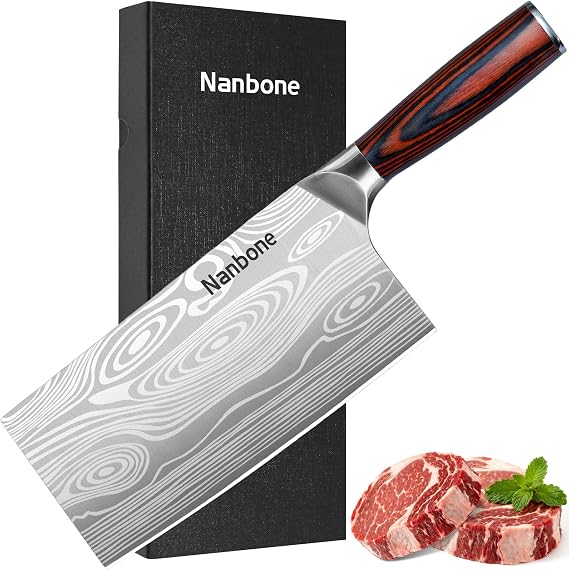 Meat Cleaver Knife Ultra Sharp Kitchen Knife 8 Inch, High Carbon Stainless Steel Butcher Knife with Wooden Handle, Chinese Cleaver for Meat Cutting Vegetable Slicing Perfect Birthday Gifts