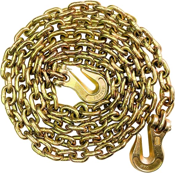 3/8 Chain Trailer Chains with Hooks (3/8 in x 16FT) | Grade 80 Tow Log Chain 7100 lbs Working Load for Truck Farm Construction