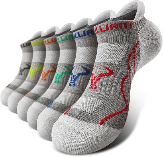 BULLIANT Men Cushioned Athletic Running Ankle Socks 6Pack Low Cut No Show