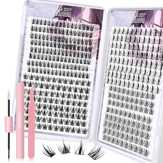 500Pcs Lash Clusters Kit,Four Types of Eyelash mix,11-13mm C Curl Reusable Spiky Eyelash Clusters,Wispy Fluffy Individual Lashes Cluster Kit with Lash Bond and Seal, Tweezers for DIY-03
