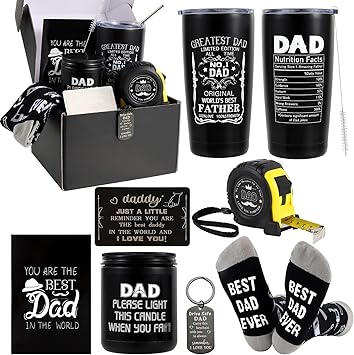 Bayelove Christmas Gift for Dad Birthday Gift for Dad Fathers Gift from Daughter Include Tumbler Mug Wallet Card Tape Measure Keychain Socks Card