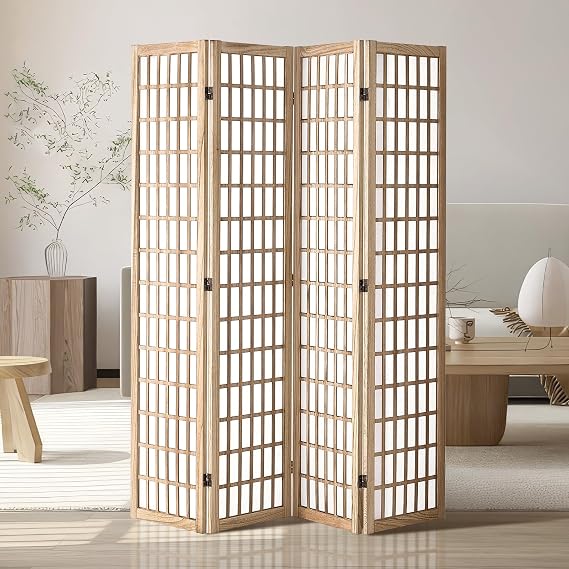 VEVOR Room Divider 4-Piece Japanese Privacy Screen Foldable Divider Portable Decorative Screen for Room Separation Room Divider Suitable for Office Restaurant Bedroom (Natural)