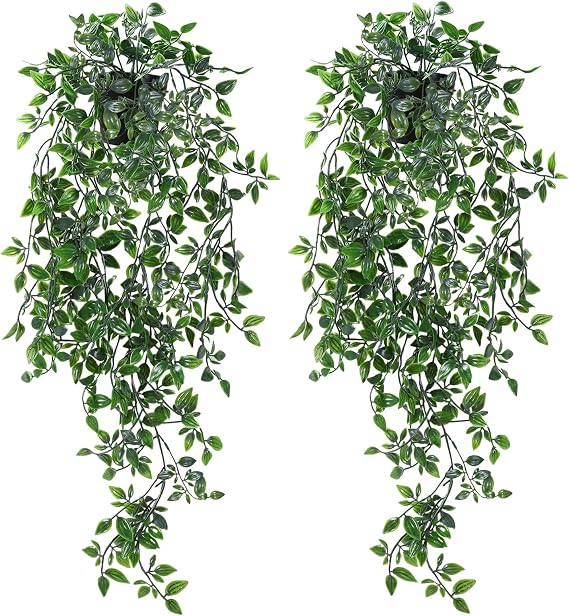 Artificial Hanging Plants, 2 Pack fake hanging plants with Pots, Fake Ivy Greenery Faux Trailing Plants Artificial Ivy Garland for Indoor Outdoor Home Room Decor, Wall Decor Balcony Patio Office Shelf