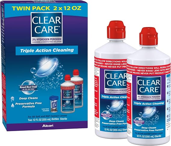 Clear Care Cleaning Solution with Lens Case, Twin Pack, 12 Fl Oz (Pack of 2)