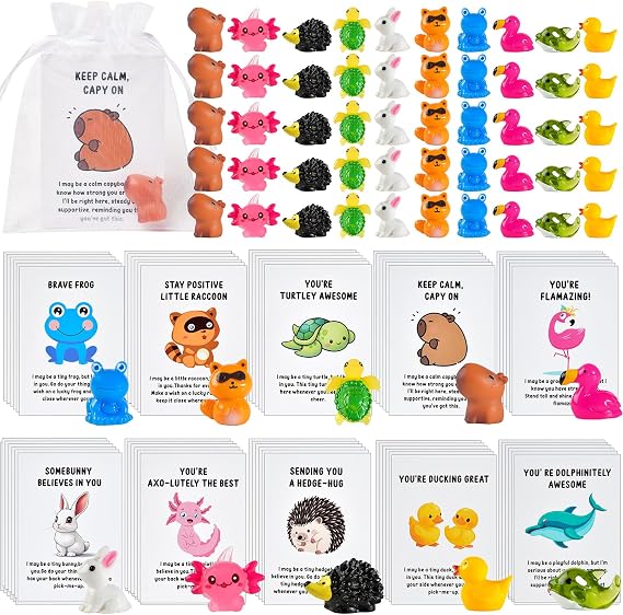 60 Set Employee Appreciation Gifts Bulk for Coworkers Team Staff Thank You Gifts Organza Bags Back to SchoolResin Animal Pun Inspirational Note Cards for OfficeTeacher Volunteer Nurse