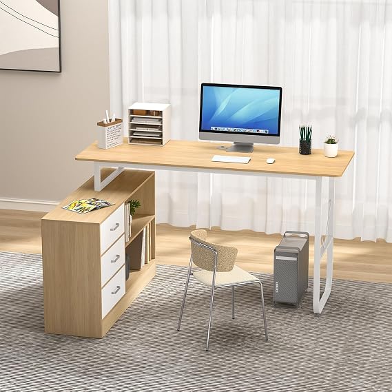 Large L-Shaped Office Desk with 40" File Storage Cabinet, Home Office Corner Computer Desk, Home Workstation Executive Desk with 3 Drawers and 2 Shelves for Home Office Wooden