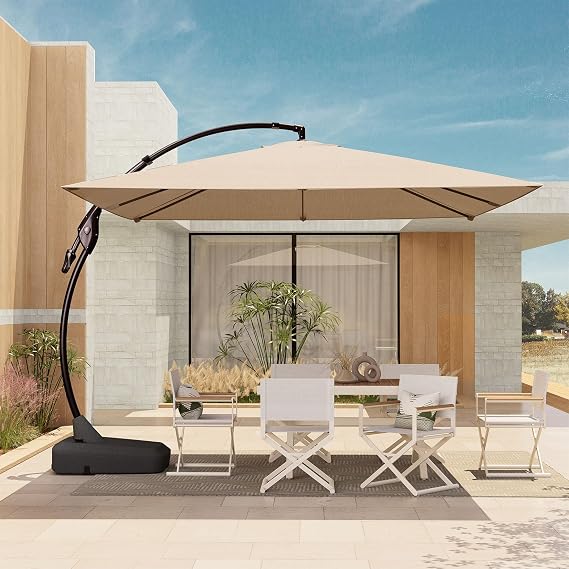 Grand patio 10x10 FT Large Cantilever Square Umbrella with Base, Champagne
