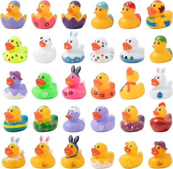 Haooryx Easter Rubber Duck Toys - 30Pcs Novelty Rabbit Squeeze Duck Bulk Cute Assorted Duckies Bath Toy Bathtub Decoration for Baby Shower Easter Egg Hunt Game Prizes Birthday Gift Spring Party Favors