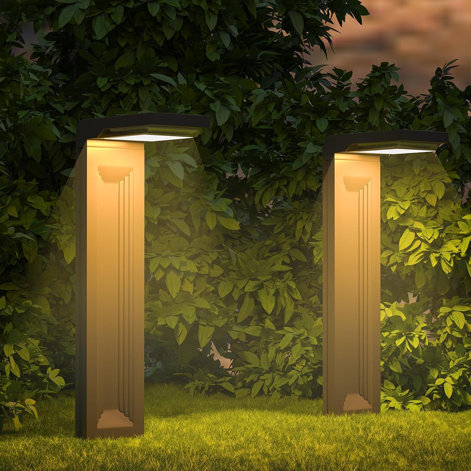 NATSUKAWA Solar Outdoor Lights Waterproof, L-Shaped Black Solar Pathway Lights,3 Lighting Modes Solar Powered for Pathway Garden Yard Spot- 2 Pack Warm Light