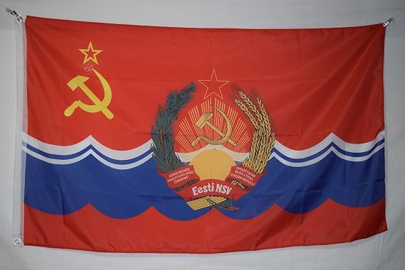 Estonian SSR Soviet Socialist Republic ESSR USSR Union Communist Coat Arms Estonia Country Marxism 3x5 feet Flag Banner Vivid Color Double Stitched Brass Grommets