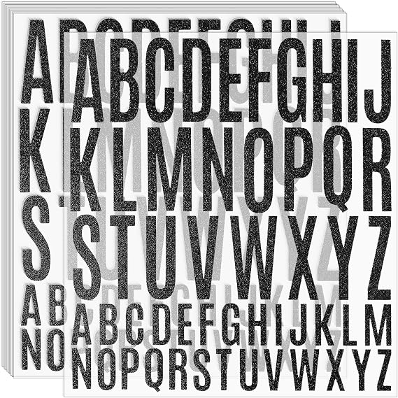 10 Sheet 520 Pieces Self Adhesive Glitter Letters Stick on Letters Capital Letter Stickers Alphabet Sticker Letter for Classroom Decor, Office, Business (Black, 1 Inch, 2 Inch)
