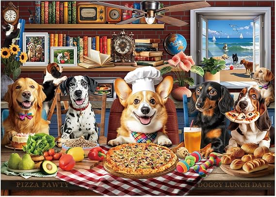 BenBen 500 Piece Puzzles for Adults, Dogs' Dinner Party, Patterned Back