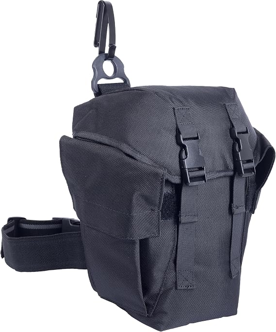 Tactical Gas Mask Drop Leg Pouch, Gas Mask Leg System with Quick Release Metal Clip, Polymer D Ring, Shoulder Strap, Leg Strap, and Adjustable Height Panel