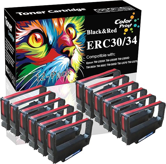 Colorprint Compatible ERC30 Ribbon Cartridge for Epson ERC38 ERC-30 34 38 B/R ERC34 NK506 DPN2700 TMU370 TMU375 ERC38 NK506 Cash Register (Red and Black,12-Pack)