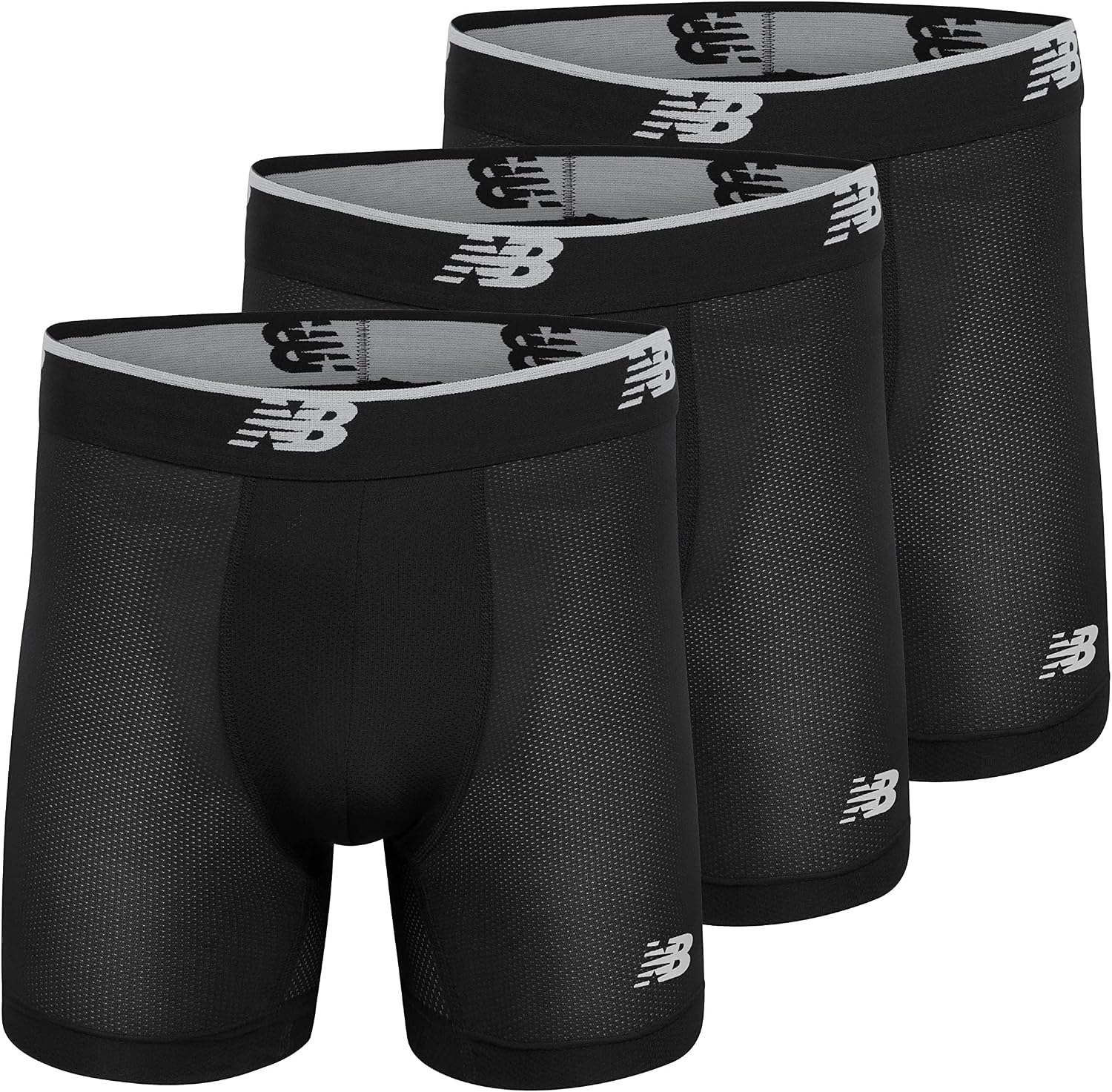 New Balance Mens Mesh 5 No Fly Boxer Brief, Athletic Compression Underwear 3-Pack, BlackBlackBlack, XX-Large