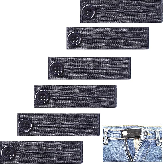 AXEN 6 Pieces Elastic Waist Extenders, Adjustable Wasitband Button Extender for Pants Jeans Trousers, Pack of 6 Black