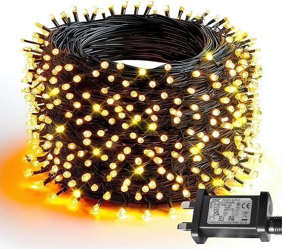 Dazzle Bright Christmas String Lights, 30M 300 LED Christmas Tree Lights with 8 Modes and Timer, Waterproof Green Wire Light Outdoor for Indoor Patio Garden Xmas Party Decorations, Warm White [Energy Class G]