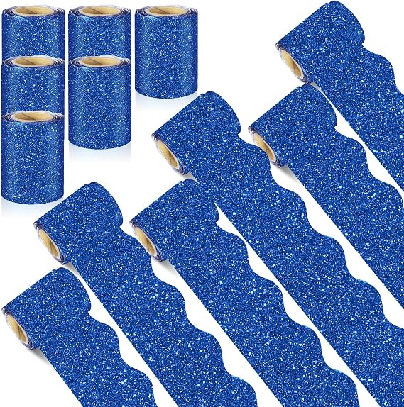 6 Rolls 98.5 ft Navy Blue Glitter Bulletin Board Borders