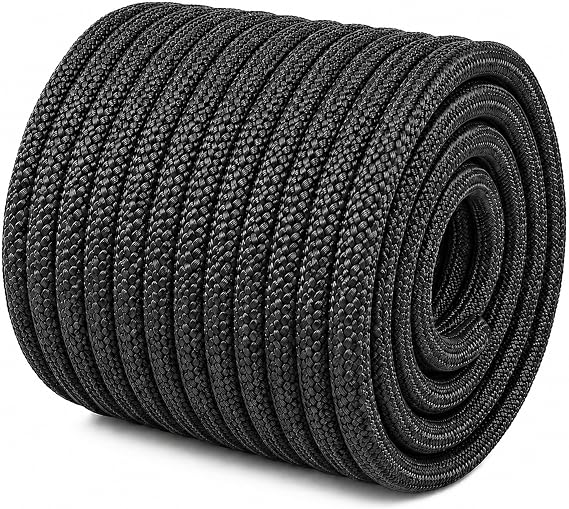 Double Braided Polyester Arborist Rope (1/2 inch X 50 feet) High Strength Bull Rope for Tree Work Climbing Securing Sailing Swing, Black