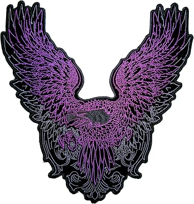 Purple Flying Bald Eagle Lady Rider Embroidered Biker Patch-Purple-Large