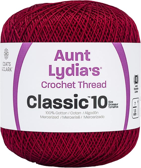 Coats Crochet Aunt Lydia's Crochet, Cotton Classic Size 10, Burgundy (154-492)