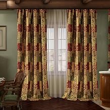Loom and Mill Luxury Damask Curtains for Living Room, Patchwork Thick Chenille Jacquard Window Treatment with Tiebacks for Bedroom Christmas Party Decorations (2 Panels, 52 x 108 Inch, Red&Gold)