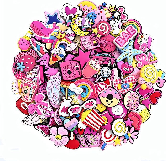 50PCS Random Pink Shoe Charms with Premium Packaging, Cute Shoe Accessories for Girls