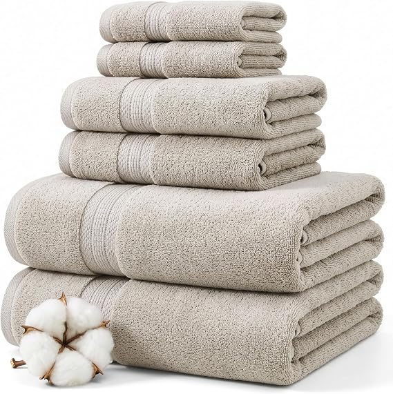 Modern Threads 6-Piece Rayon from Bamboo & Cotton Blend Towel Set - Ultra Soft & Absorbent, Taupe