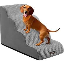 Feandrea 4-Step Dog Stairs, Dog Steps for Bed, Sofa, Waterproof Pet Stairs with Anti-Slip Designs, Gentle Slope, Removable Washable Cover, Handle, Dove Grey PPS004G01