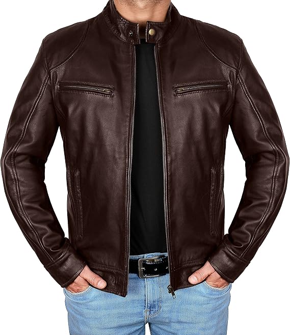 Men's Vintage Genuine Lambskin Leather Biker Jacket - Motorcycle Leather Jacket for Men