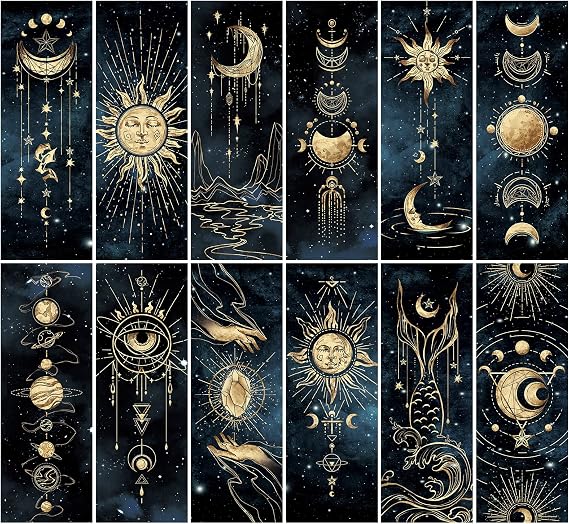 12 PCS Cool Night Sky Bookmark, Bookmarks for Book Lovers, Bulk Bookmarks for Men, Unique Book Mark for Boys, Girls, Students, Classroom Gifts, School Prize, Reading Present