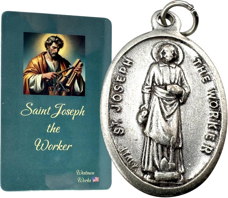 Westmon Works St Joseph Medal Set Italian Metal Medallion with USA Made Holy Prayer Card