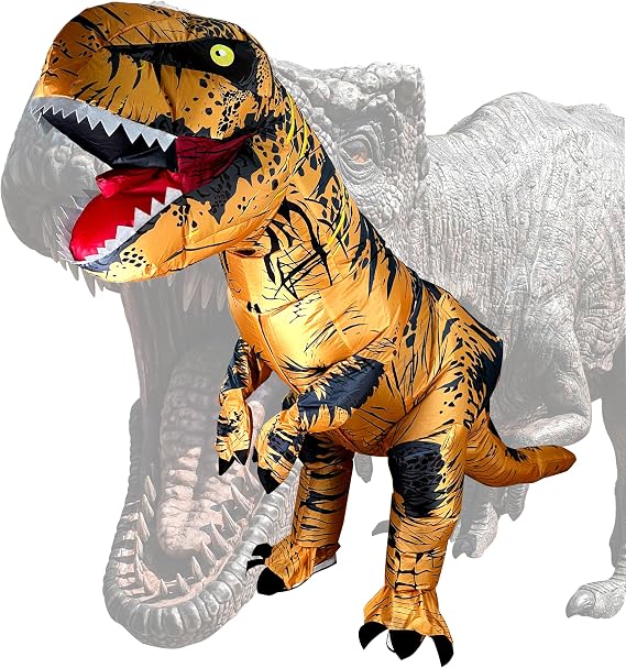 T- Rex inflatable costume for adults, inflatable dinosaur costume for adults, Halloween dinosaur costume for Christmas party, Large, Brown