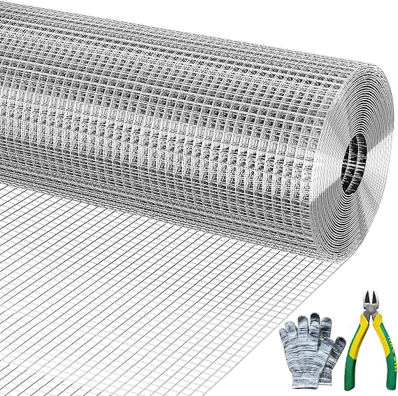 Hardware Cloth 1/2" x 1/2" 16 in x 50 ft, 19 Gauge Chicken Wire Fence, Welded Wire Fencing Mesh Roll with Cutting Plier & Gloves for Garden, Coop & Pet Enclosures