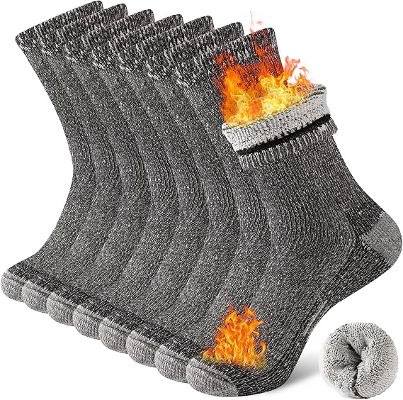 COOPLUS Merino Wool Hiking Socks for Men Thermal Warm Cushion Crew Winter Work Boot Socks (4 Pairs)